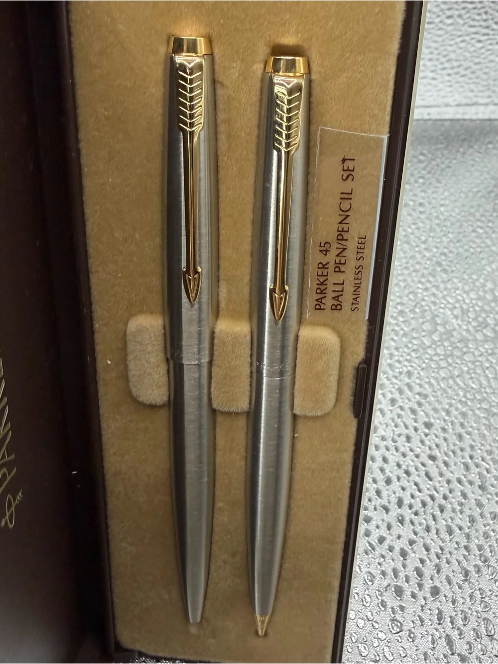 Parker 45 Stainless Steel Pen and Pencil Set with Gold Trim